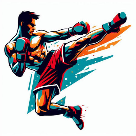 illustration of a boxer with boxing gloves in action on a white backgroundのイラスト素材