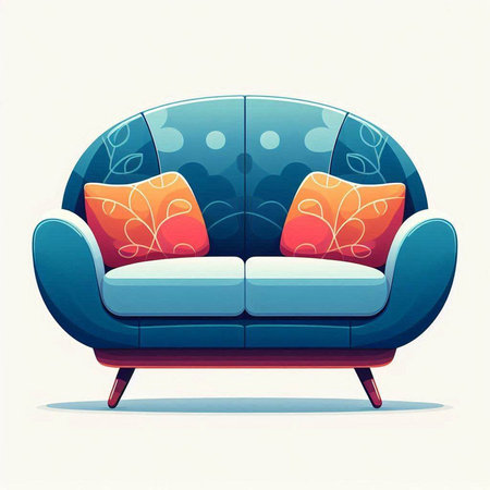 Sofa with cushions in retro style. Vector illustration.のイラスト素材