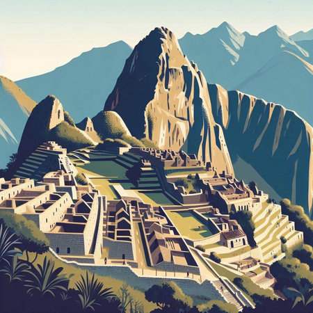 Machu Picchu, Peru. Landscape of the ancient Inca city.のイラスト素材