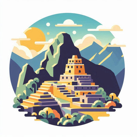 Buddhist temple in the mountains. Vector illustration in flat styleのイラスト素材