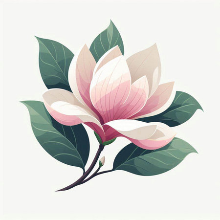 Magnolia flower with leaves on a white background. vector illustration.のイラスト素材