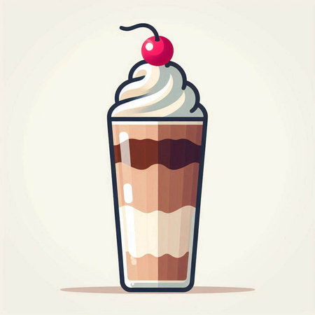 Chocolate milkshake with whipped cream and cherry, vector illustrationのイラスト素材