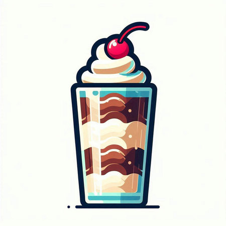 Coffee milkshake with whipped cream and cherry. Vector illustration.のイラスト素材