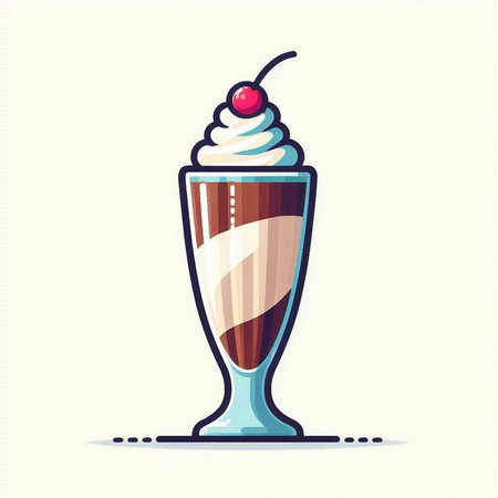 Vector illustration of a glass of milkshake with whipped cream and cherryのイラスト素材