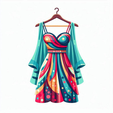 Fashionable summer dress on a hanger. Vector illustration.のイラスト素材