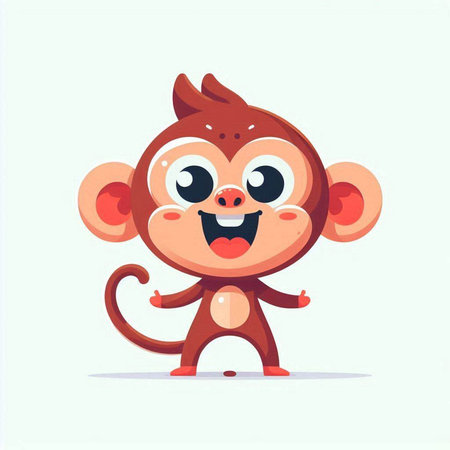Cute cartoon monkey on white background. Vector illustration in flat style.のイラスト素材