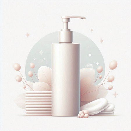 Cosmetic bottle with dispenser, lotion, cream, gel, lotion. Skin care products. Vector illustration.のイラスト素材