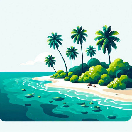 tropical beach with palm trees, vector illustration eps10.のイラスト素材