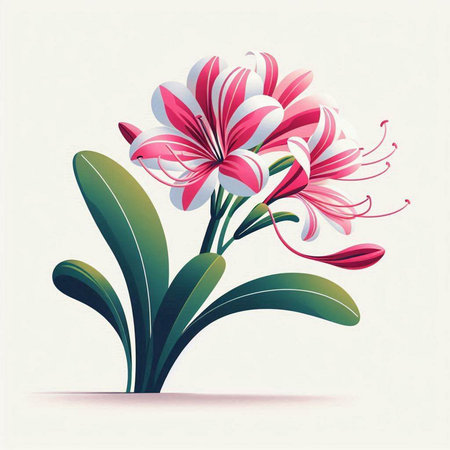 Vector illustration of pink and white lily flowers on white background.のイラスト素材