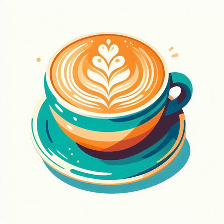 Coffee cup with latte art design. Vector illustration.のイラスト素材