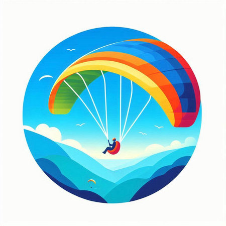 Paraglider flying in the blue sky. Vector illustration.