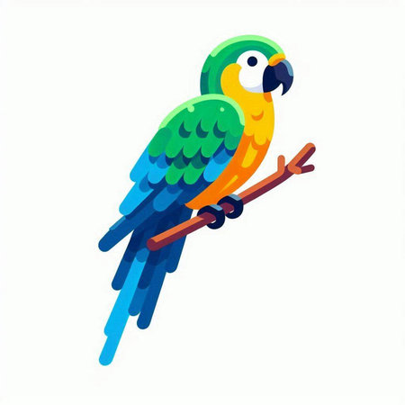 Cute parrot on a branch isolated on white background. Vector illustration.のイラスト素材