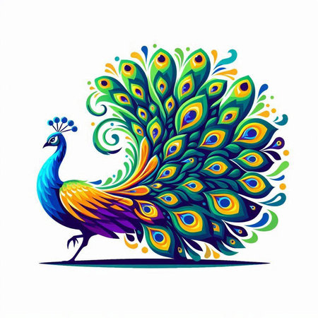 Peacock. Vector illustration. Isolated on white background.のイラスト素材