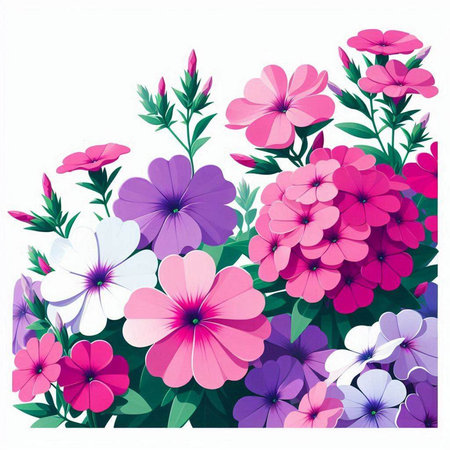 floral background with pink and purple petunia flowers, vector illustrationのイラスト素材