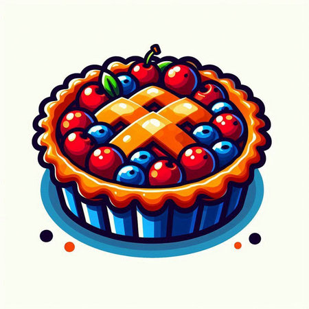 Sweet cherry pie isolated on white background. Vector illustration in cartoon style.のイラスト素材