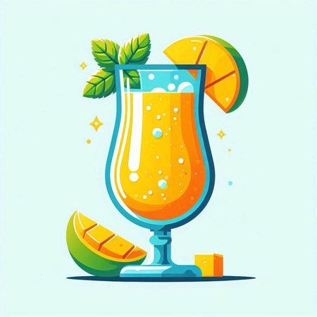 Cocktail with orange, lime and mint. Vector illustration.のイラスト素材