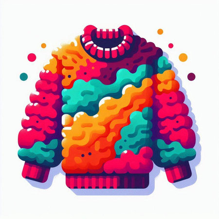 Colorful winter knitted sweater with pompon. Vector illustration.