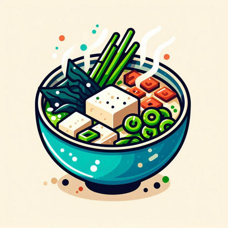 Illustration of japanese miso soup with tofu and vegetablesのイラスト素材