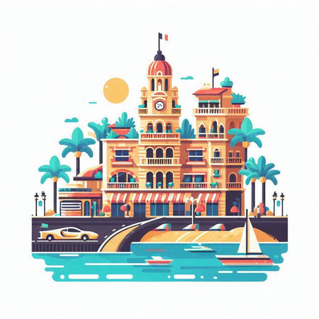 Vector illustration of the famous building in Barcelona, Spain. Colorful flat style design.のイラスト素材