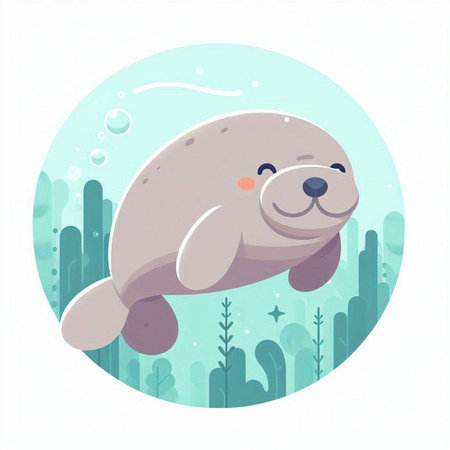Cute seal in the water. Vector illustration in cartoon style.のイラスト素材