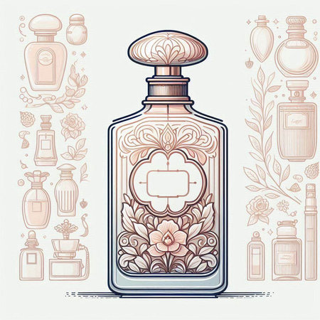 Perfume bottle with floral elements. Vector illustration in vintage style.のイラスト素材