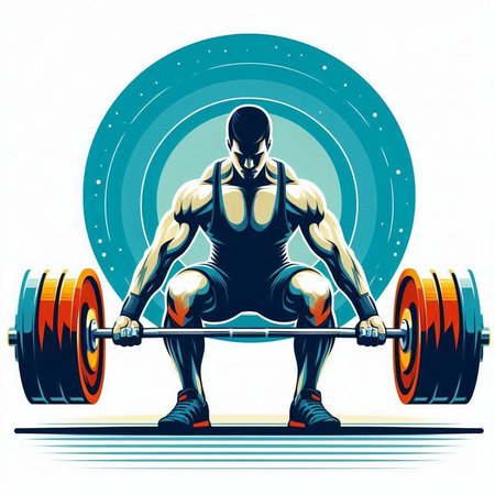 Vector illustration of a strong man lifting a barbell in the gym