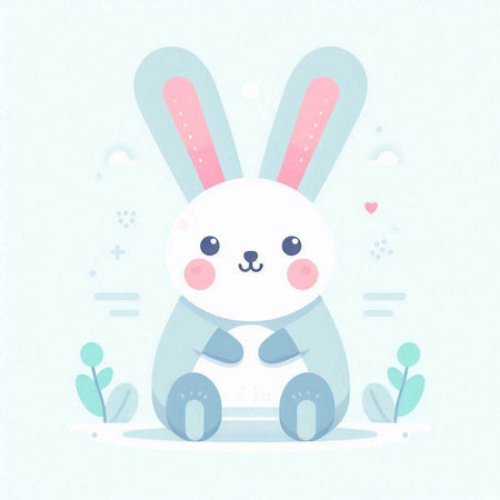 Cute rabbit in pastel colors. Hand drawn vector illustration.のイラスト素材