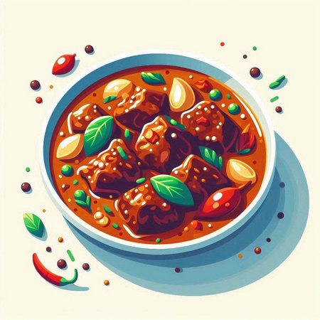 Vector illustration of a bowl of goulash soup with beef meatballsのイラスト素材