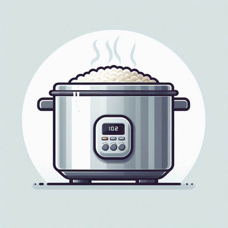 Vector illustration of a cooking pot with rice in a flat style.