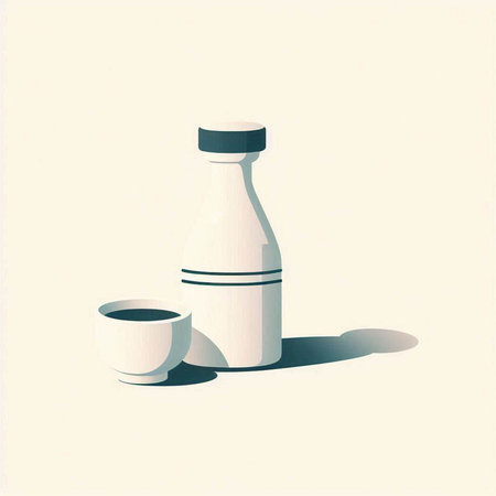Milk bottle and cup on a white background. Vector illustration.のイラスト素材
