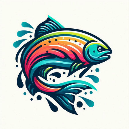 Illustration of a rainbow trout in the water. Vector illustration.のイラスト素材
