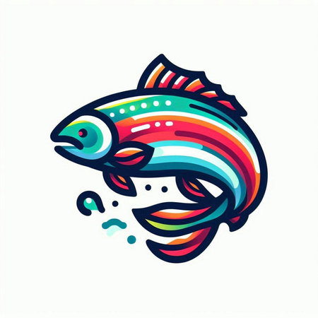 Colorful rainbow trout fish logo design. Vector illustration isolated on white backgroundのイラスト素材