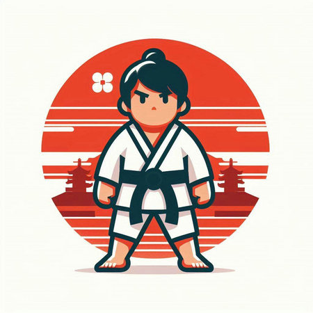 Taekwondo boy cartoon vector illustration. Japanese martial arts.のイラスト素材