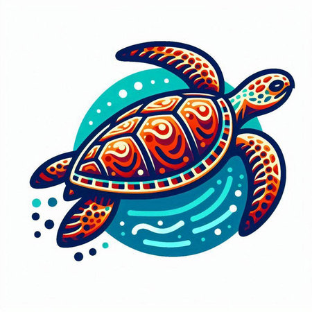 Sea turtle on a white background. Vector illustration in a flat style.のイラスト素材