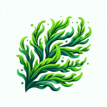 Green seaweed isolated on white background. Vector seaweed illustration.