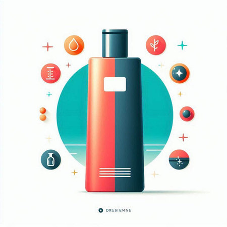 Cosmetic bottle with label and icons. Vector illustration. Eps 10.のイラスト素材