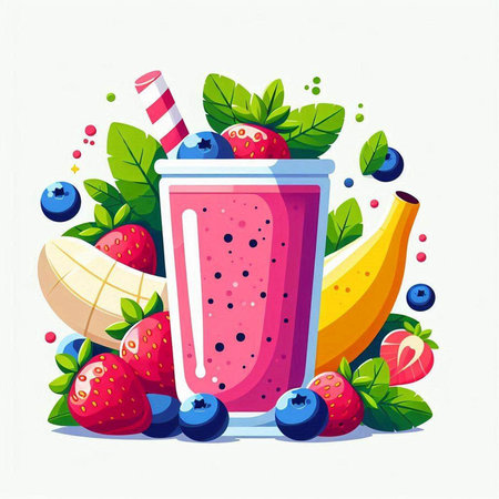 Fruit smoothie in a glass with berries. Vector illustration.のイラスト素材