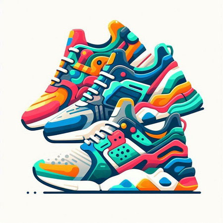 Colorful vector illustration of sneakers in the shape of a house.のイラスト素材