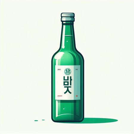 Illustration of a green beer bottle with the Chinese character on it.のイラスト素材