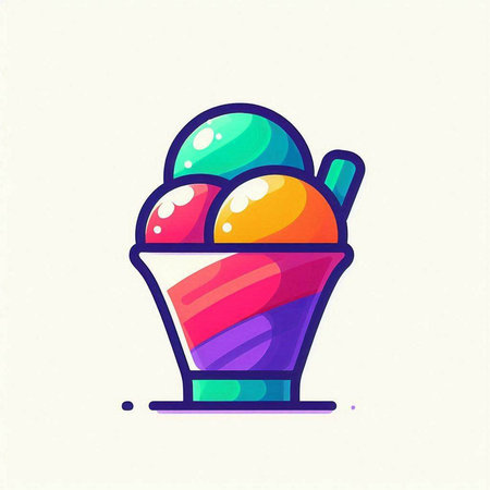 Ice cream icon. Vector illustration of colorful ice cream in bowl.のイラスト素材