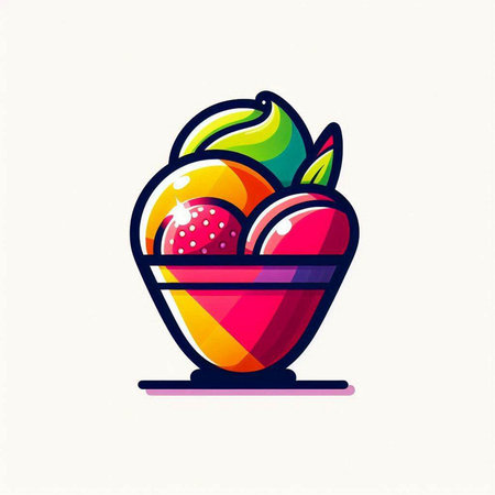 Illustration of ice cream in a bowl. Ice cream icon.のイラスト素材