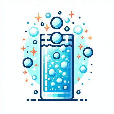 Cocktail glass with water and bubbles on white background. Vector illustration.のイラスト素材