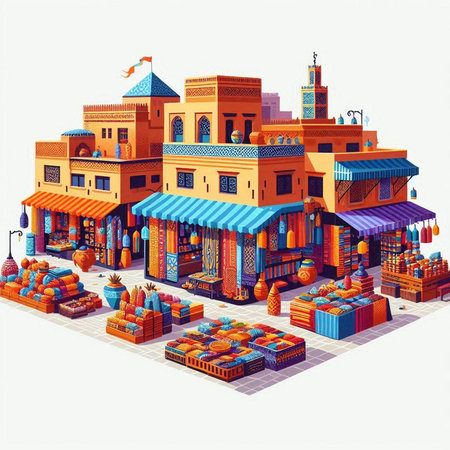 islamic market in islamic style, isometric viewのイラスト素材