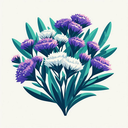 Bouquet of purple and white cornflowers. Vector illustration.のイラスト素材