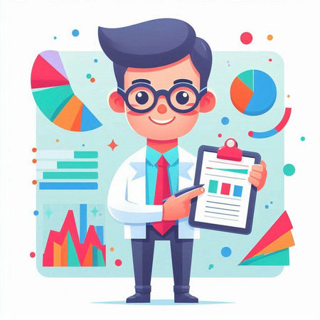 Cartoon character businessman in glasses and a white shirt. Vector illustrationのイラスト素材