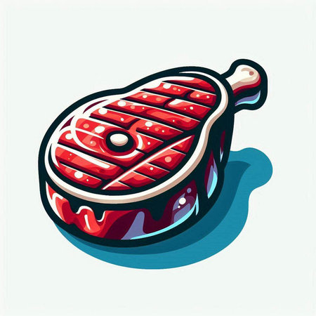 Steak icon. Vector illustration of a steak in cartoon style.のイラスト素材