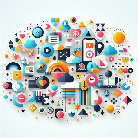 Abstract colorful background with technology elements. Vector illustration. Eps 10.のイラスト素材