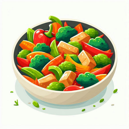 Illustration of a bowl of vegetable salad on a white background.のイラスト素材