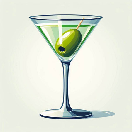 Illustration of a martini with olives on a white backgroundのイラスト素材