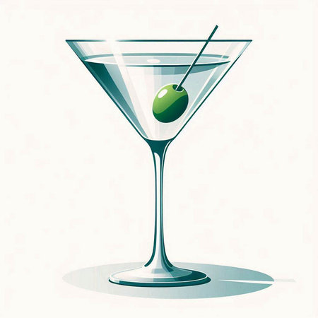 Illustration of a martini glass with olives on a white backgroundのイラスト素材